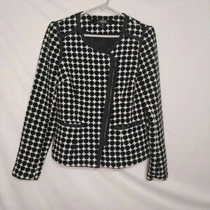 Kensie Zip Up Moto Jacket Blazer Black and White Dots, Size S